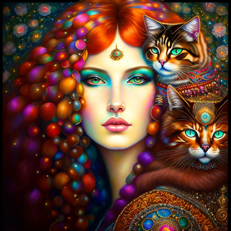 Woman with cats
