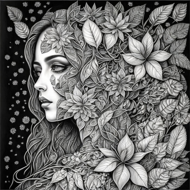 Black and white of a woman and flowers