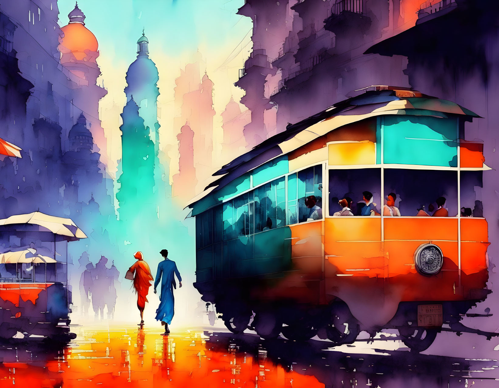 Indian City Kolkata Water color Ai Painting 
