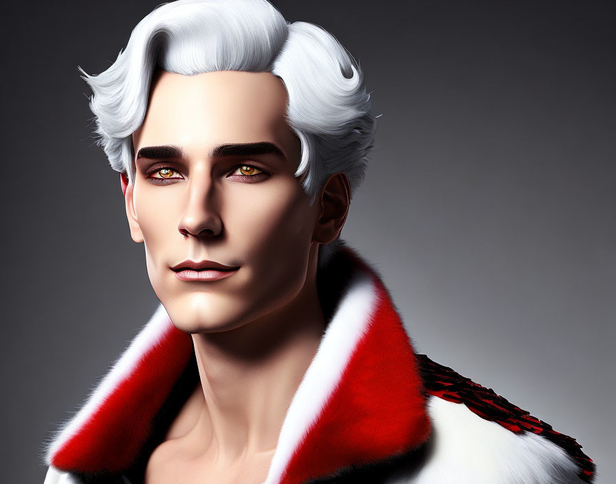 Male character with white hair, golden eyes, red & white cloak