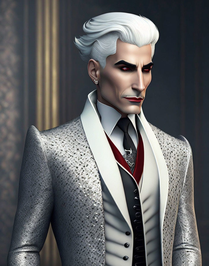 White-Haired Animated Character in Elegant Attire