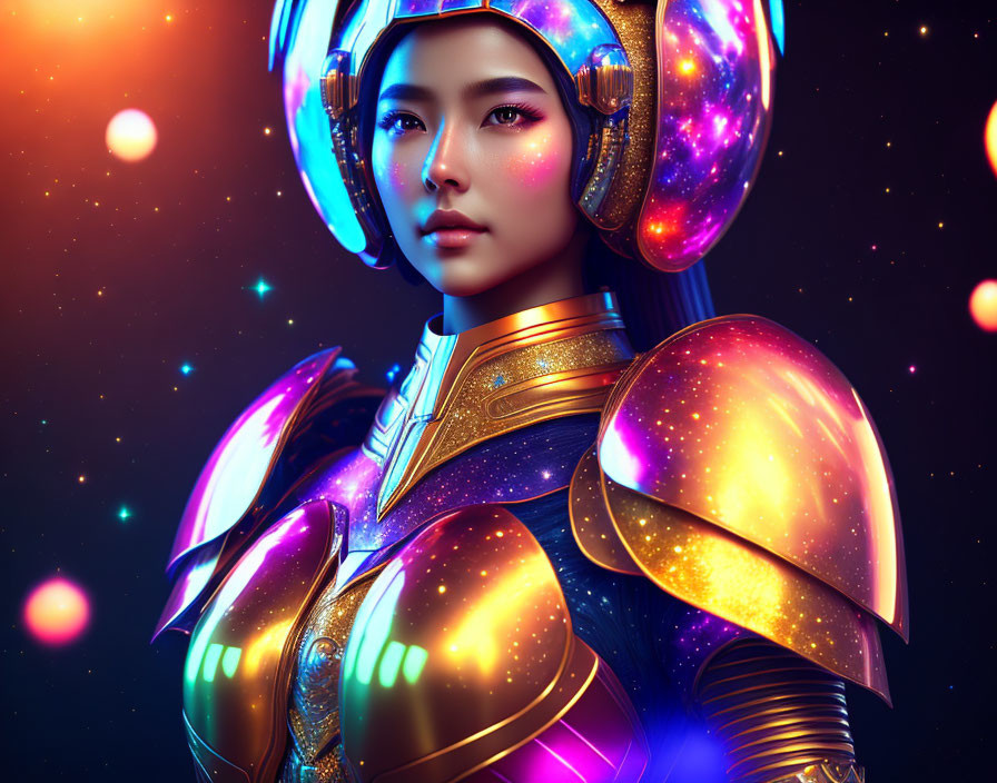 Futuristic armor woman digital artwork in starry space