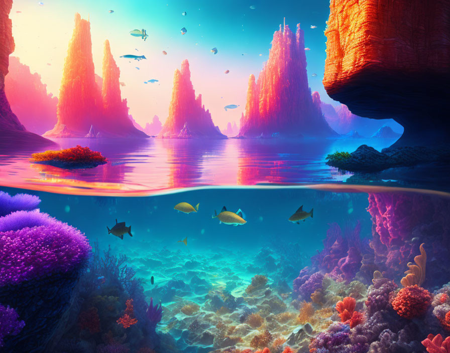 Colorful Coral and Fish in Majestic Underwater Seascape