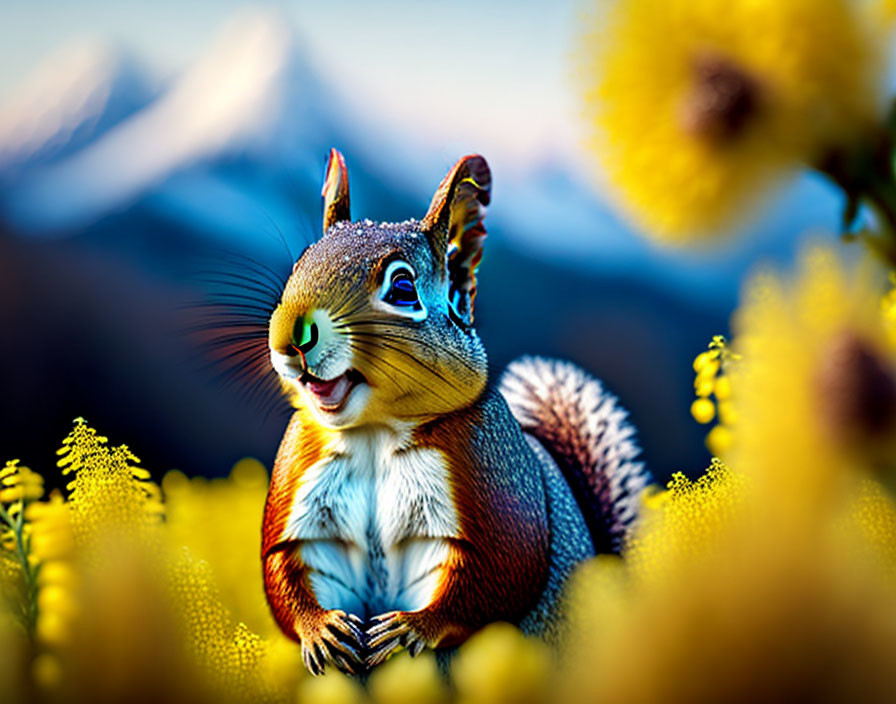 a squirrel smiling in a flowering field