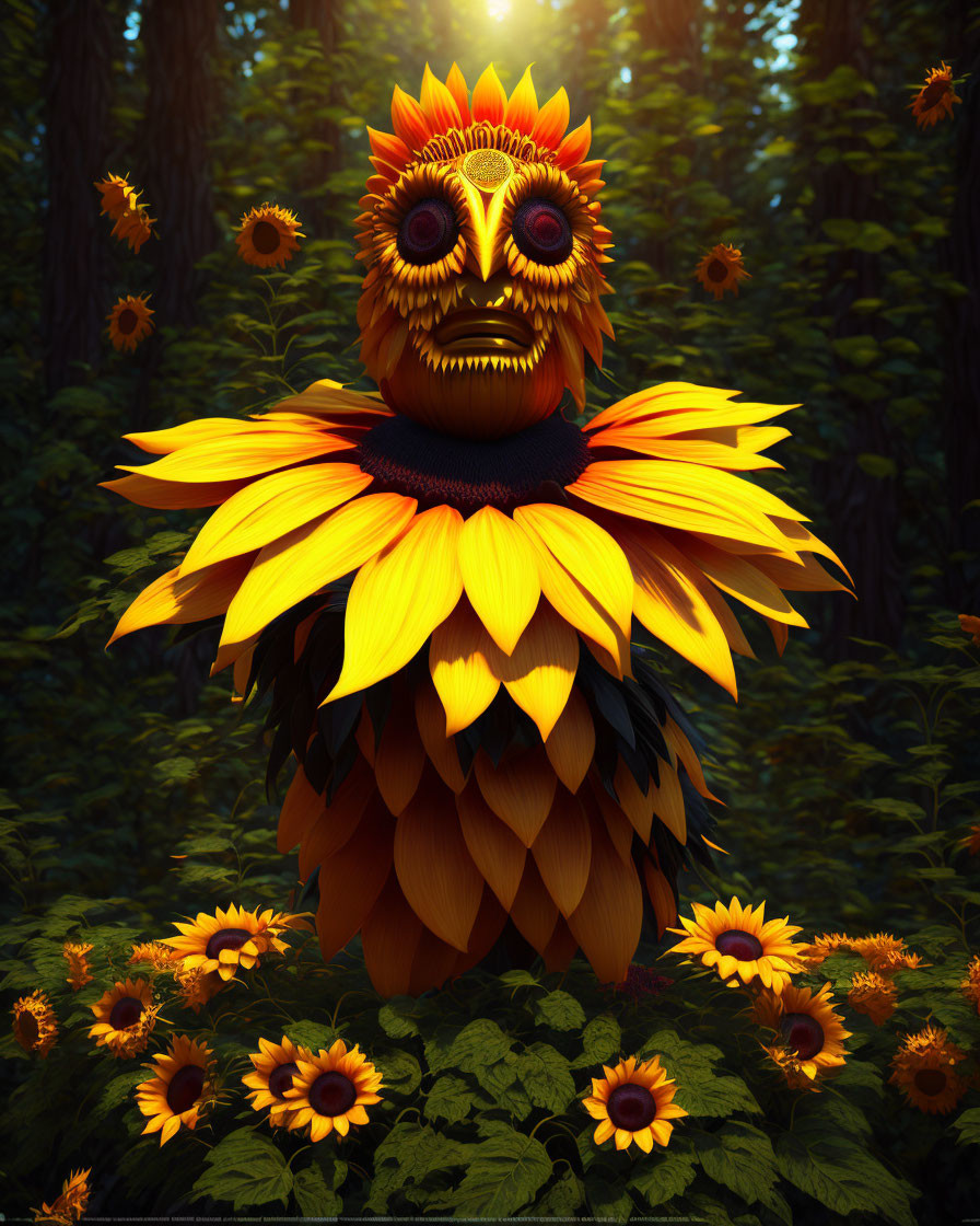 Sunflower totem in the forest