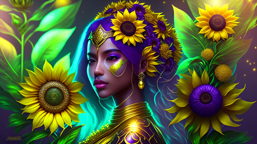 Golden sunflower lady