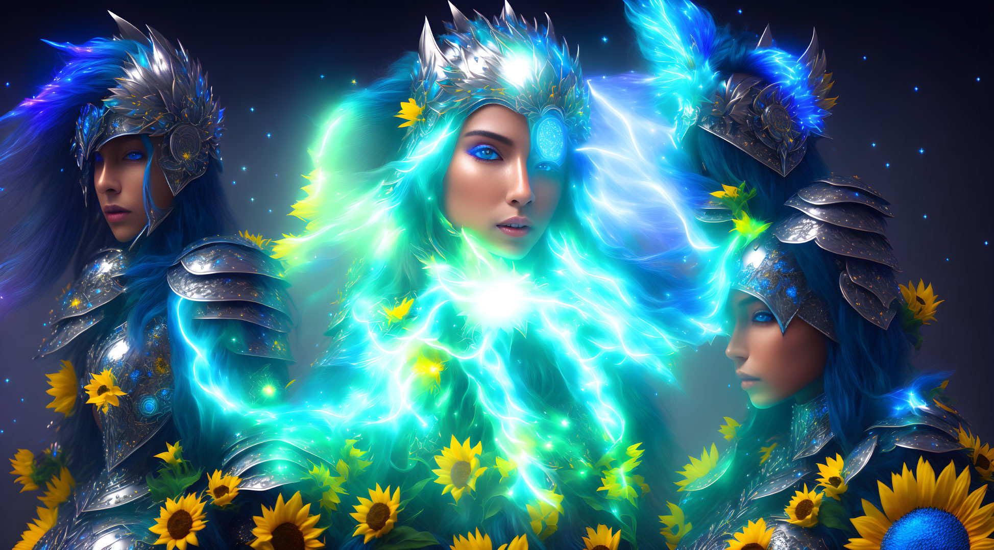 Blue electric sunflower warriors