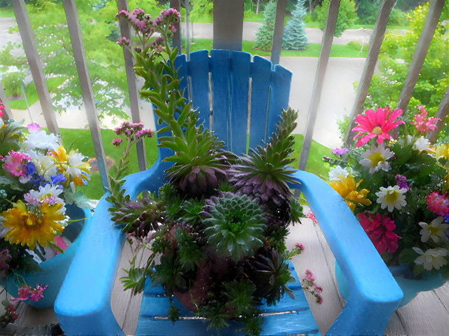 Hen and Chicks Plant on a Chair