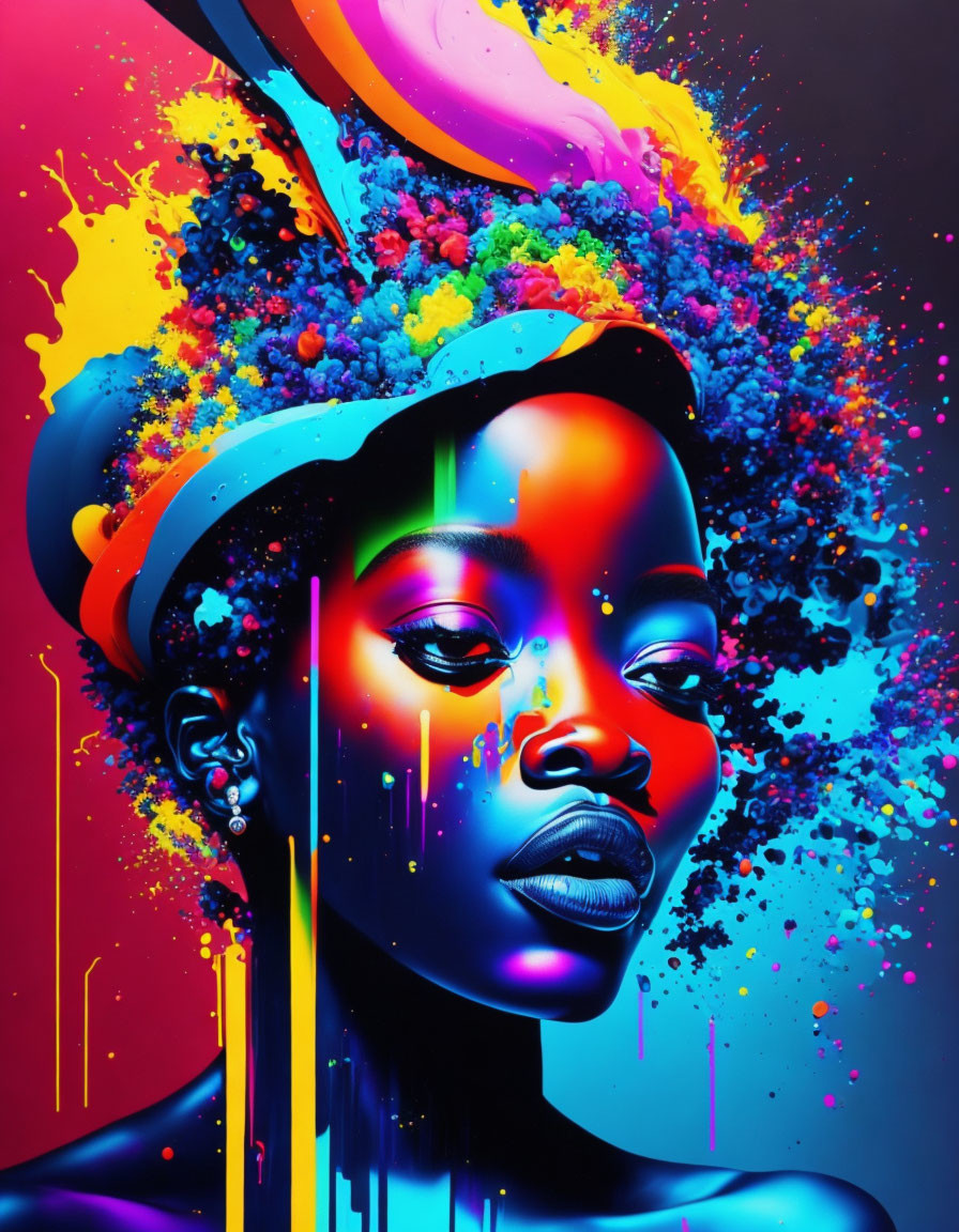 Colorful Portrait of Woman with Splashes and Drips