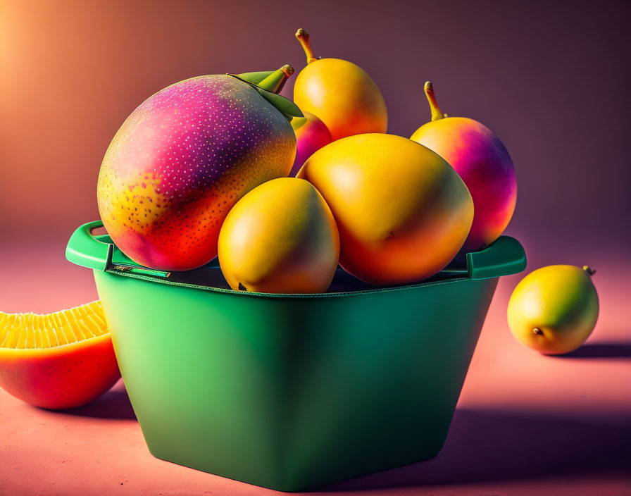 a bucket full of mangoes