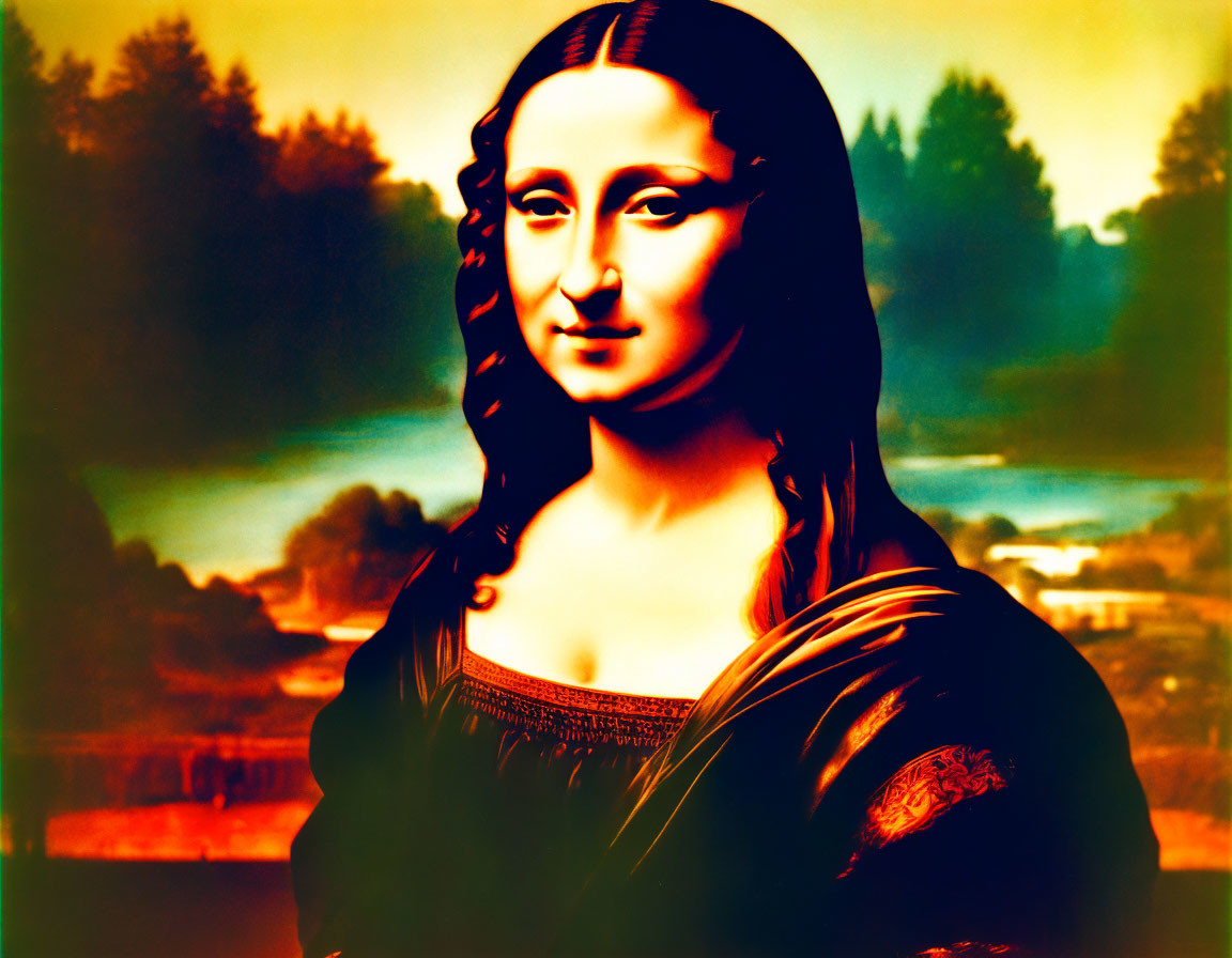 Digitally Altered Mona Lisa: Vibrant & Colorful Surreal Portrayal
