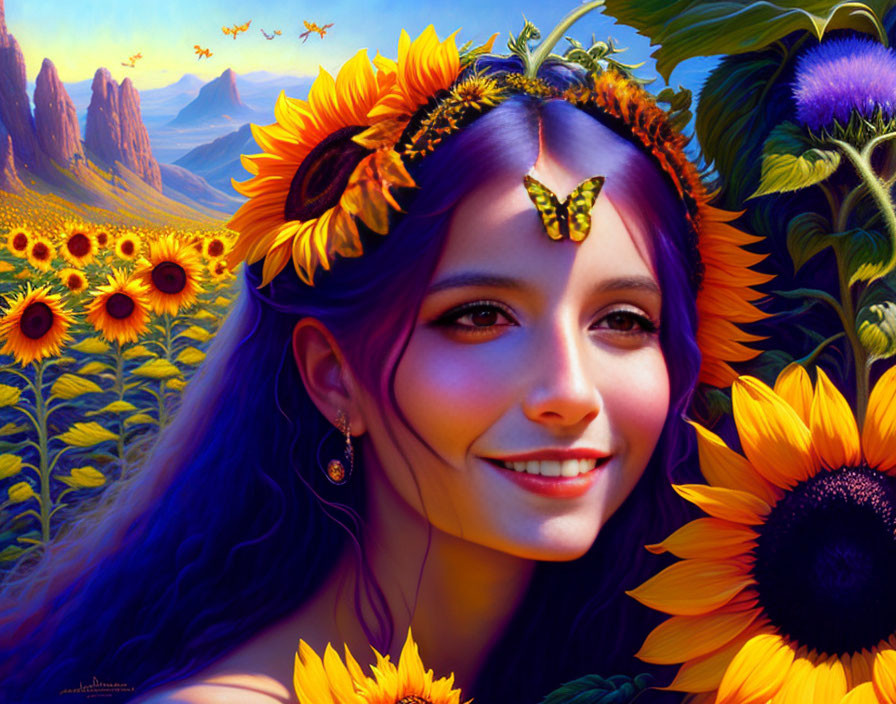 Sunflowers and butterflies