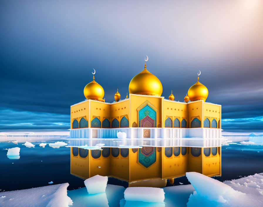 a big mosque in the middle of the ice