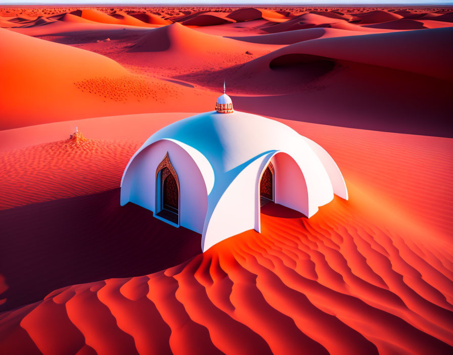 White mosque in red desert