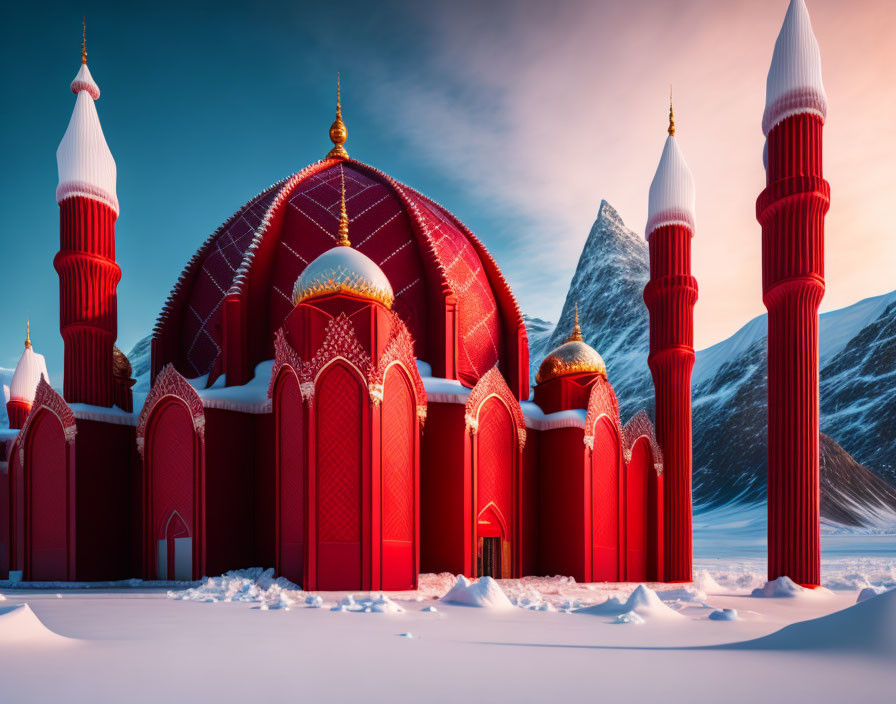 Red mosque in ice