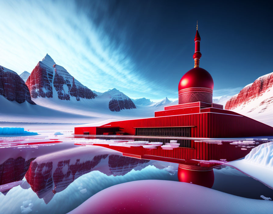red mosque in ice