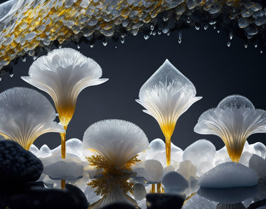 Transparent ice flowers
