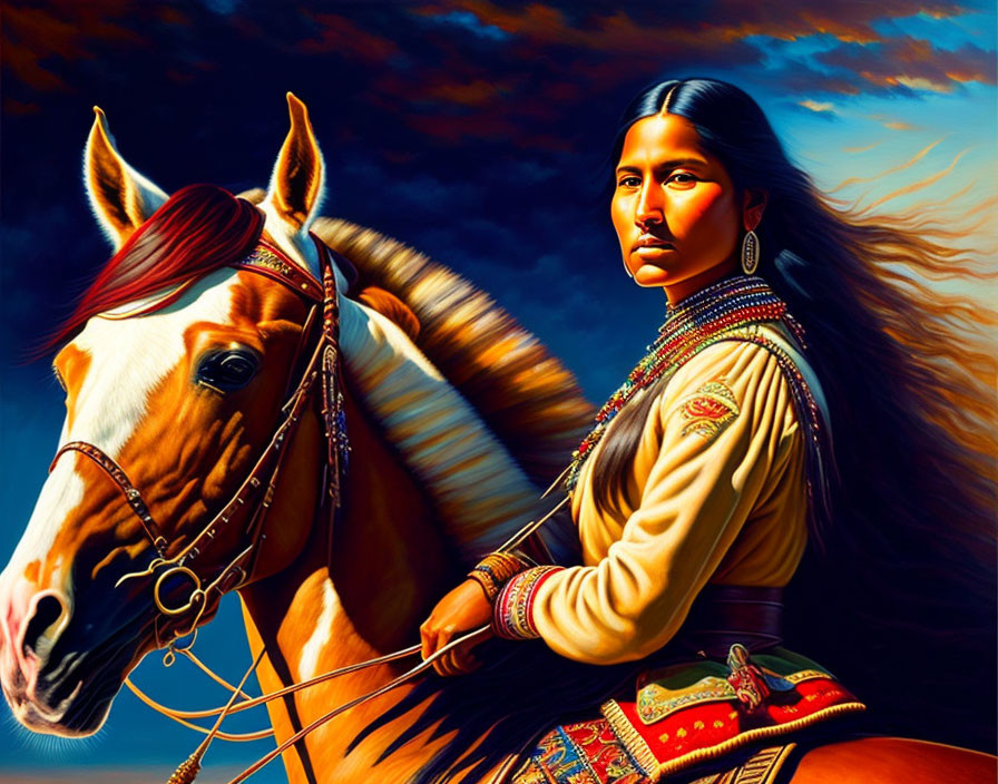 american indian girl riding a horse
