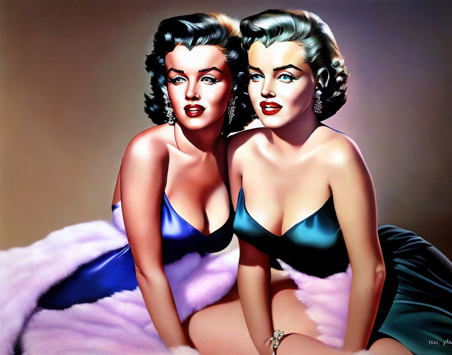  Marilyn Monroe and Jane Russell Oil Painting 3D P