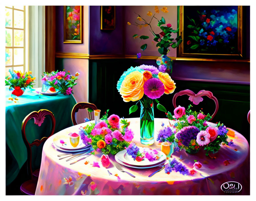 a table with lots of flowers for a birthday