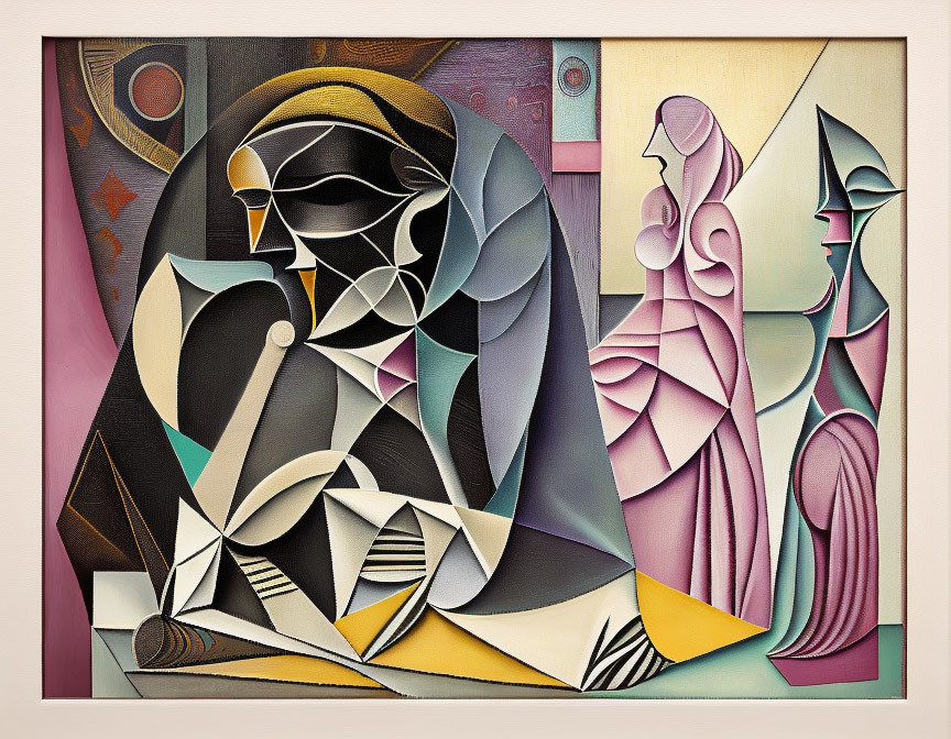 Cubist Painting with Geometric Human Figures