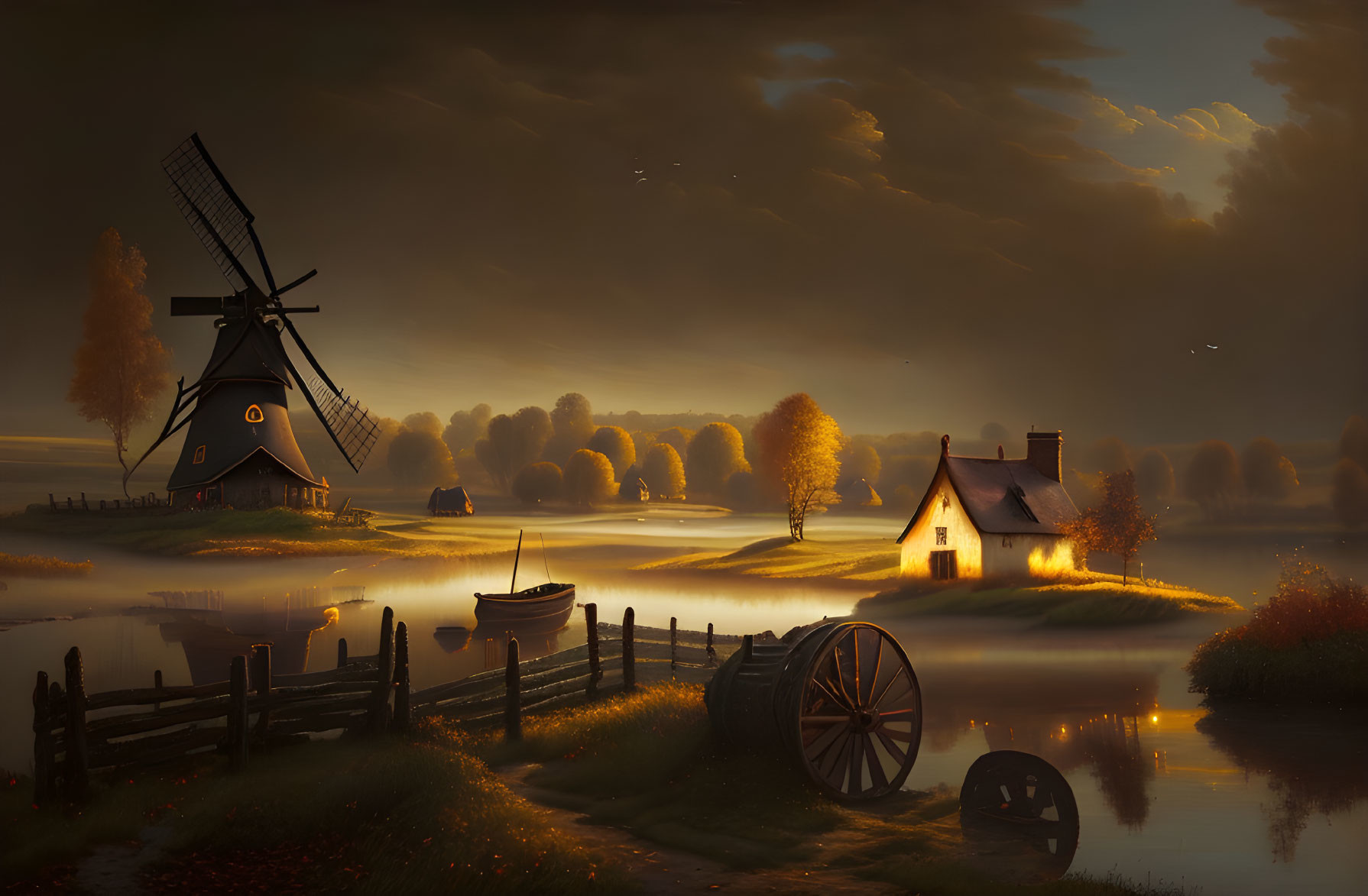 Autumn landscape with windmill