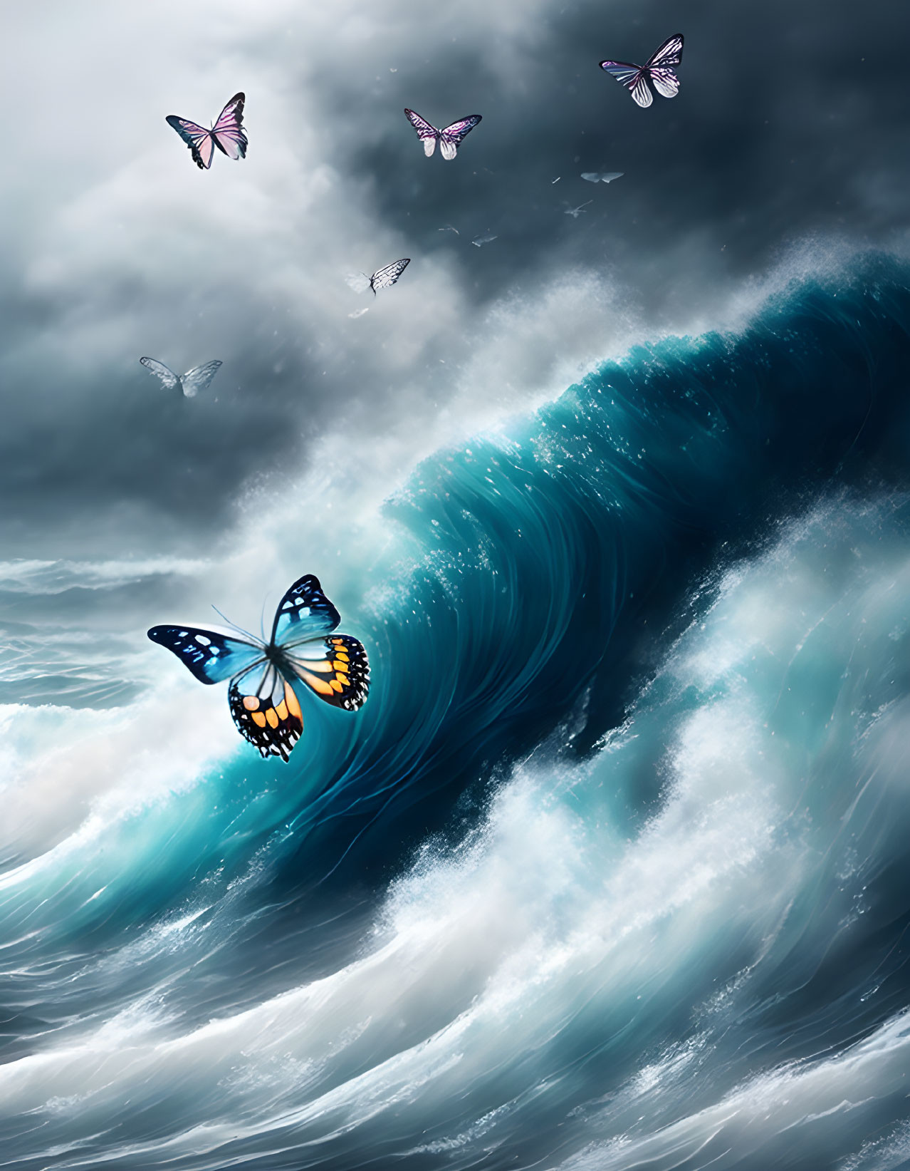 Gentle Butterfly on the Rough Sea