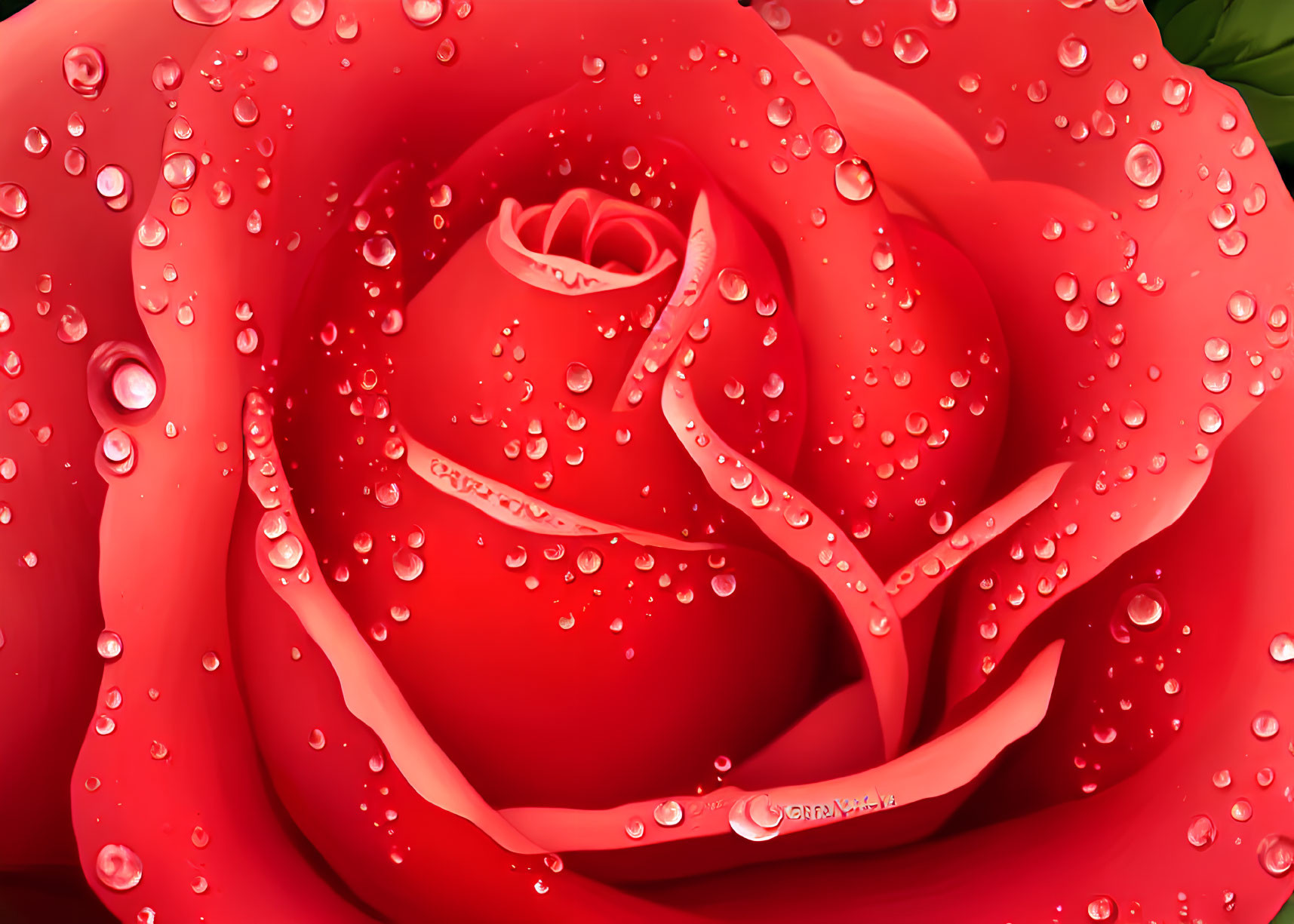 Vibrant red rose with dewdrops in close-up shot