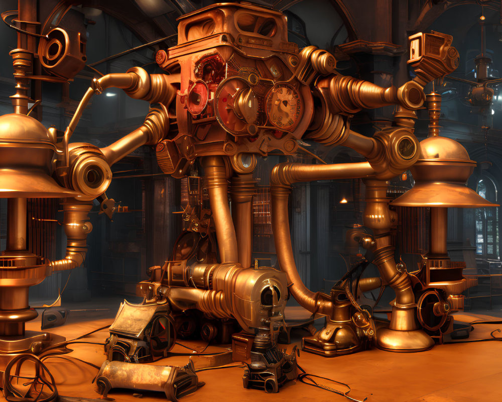 Detailed Steampunk-Style Laboratory with Mechanical Apparatus