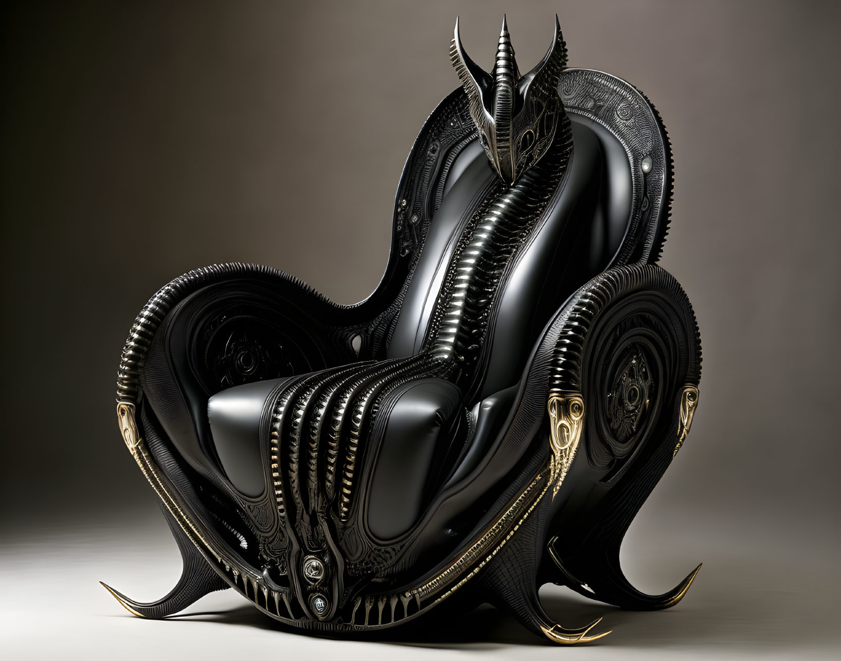 Black Armchair with Gold Accents and Horn-like High Back