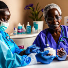 Healthcare Professionals in Scrubs with Masks and Gloves in Medical Room