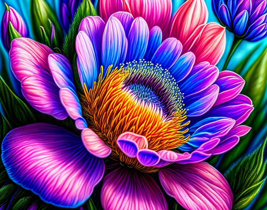 Colorful Close-Up Flower with Purple, Blue, and Pink Petals