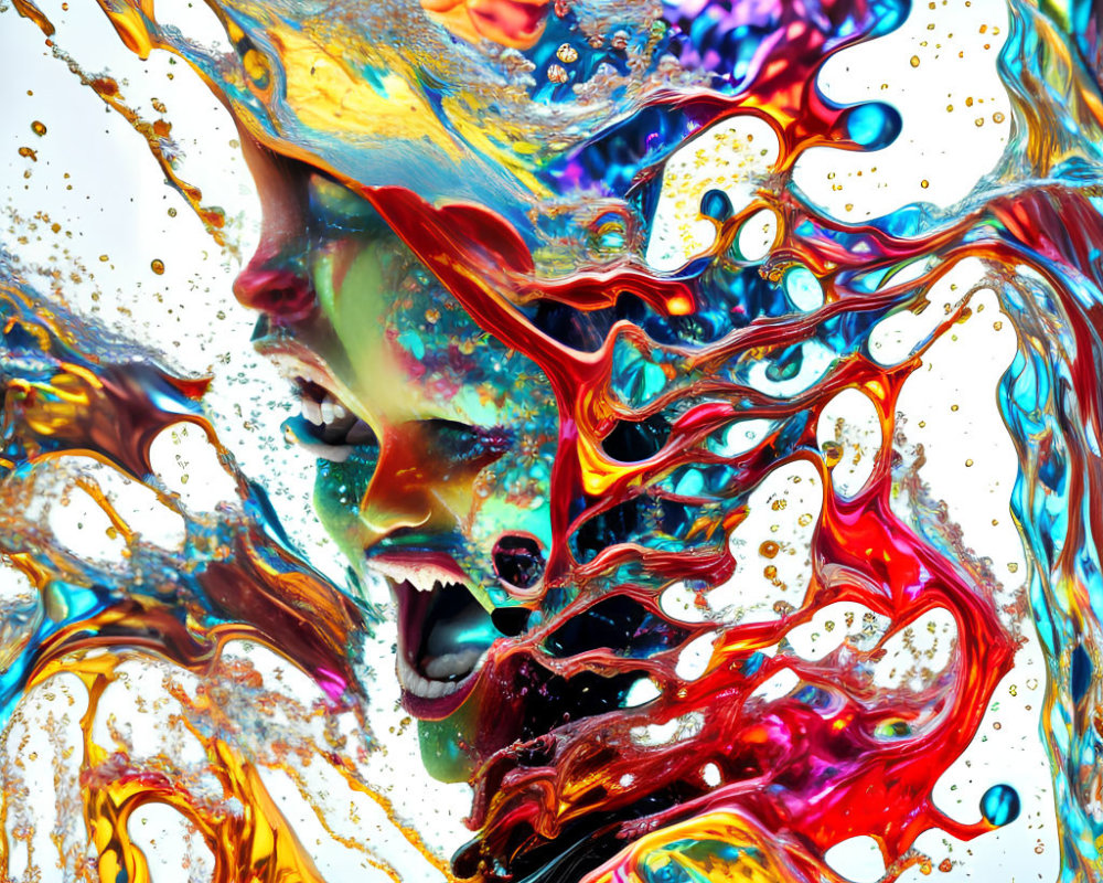 Colorful Abstract Liquid Swirls Around Distorted Face