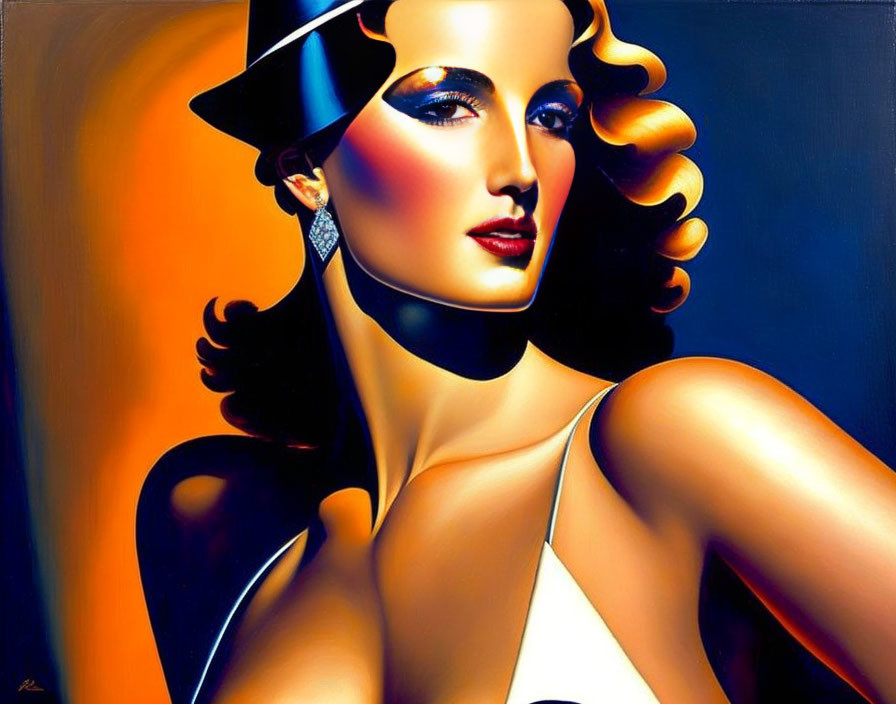 1940s Glamor Woman Portrait with Bold Colors & Smooth Contours