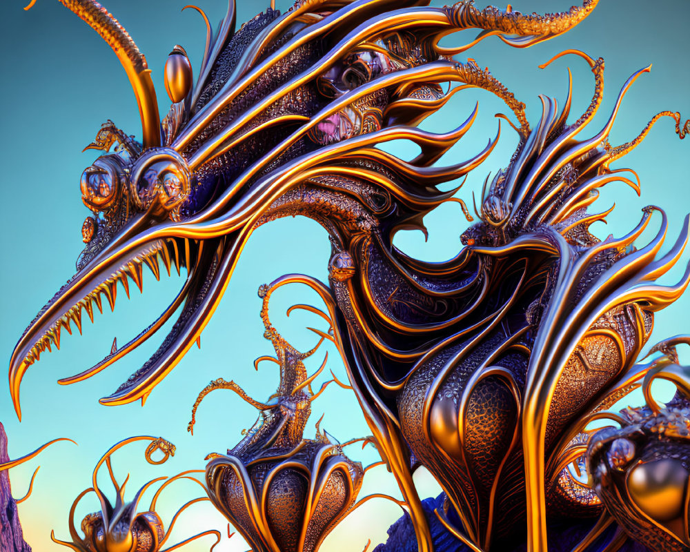 Colorful 3D Fractal Dragon in Twilight Sky