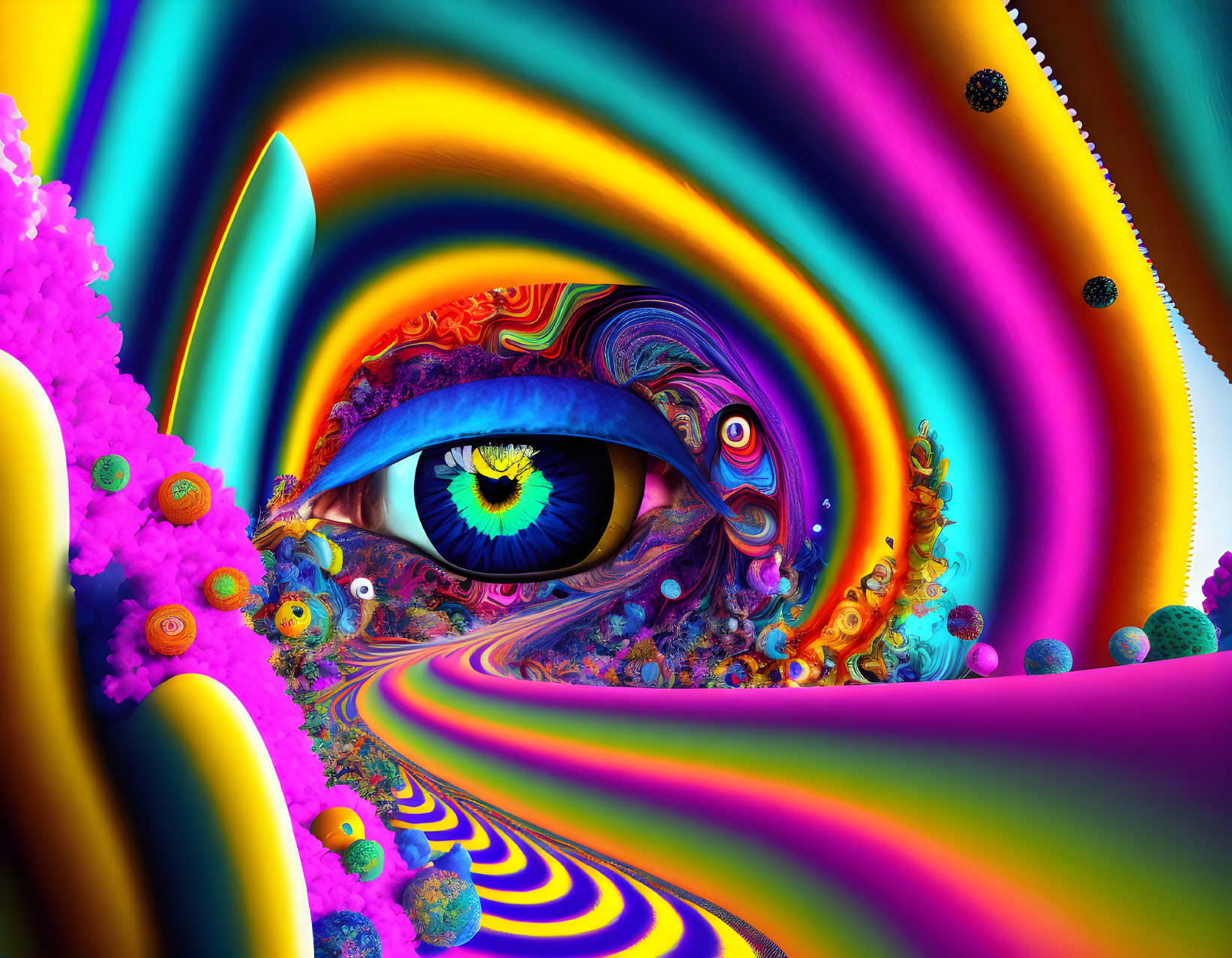 Colorful Abstract Art with Detailed Eye and Swirling Patterns