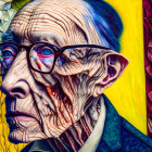 Colorful Surreal Portrait of Elderly Person with Abstract Elements