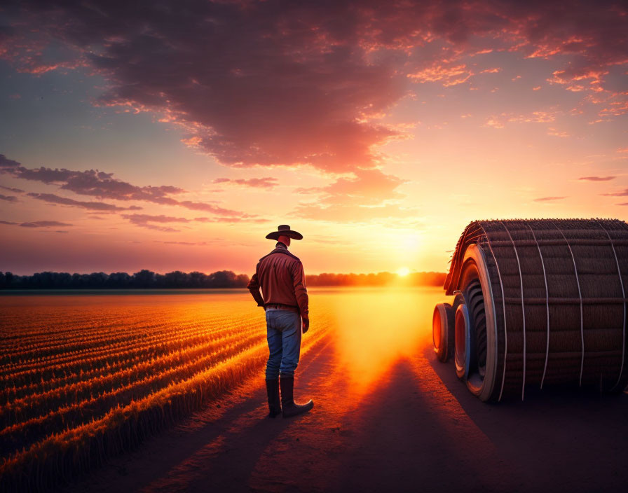 Hungarian farmer in the sunset