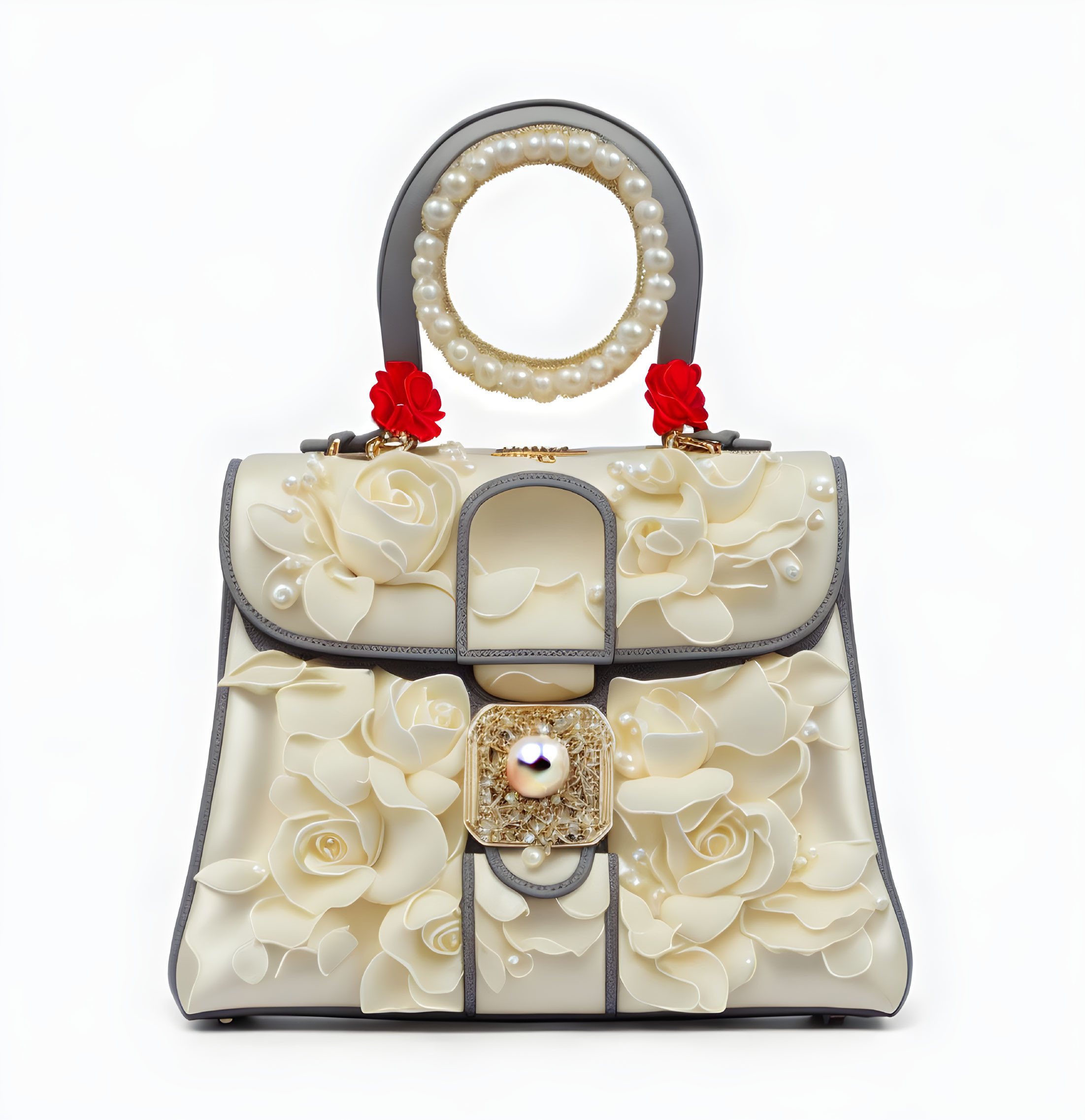 Pearl and coral handbag - variation 3 - Roses