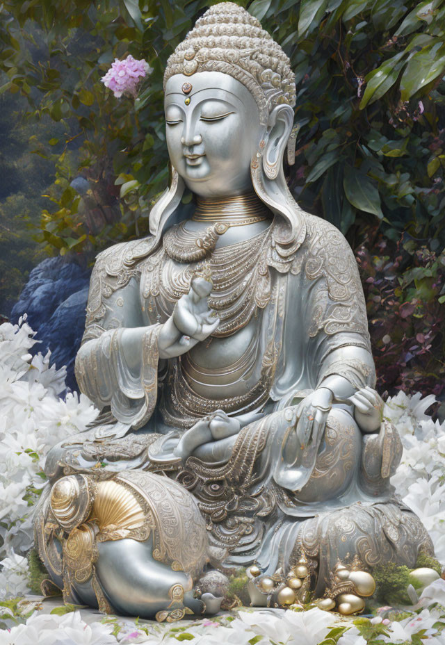 Buddha meditates in a forest