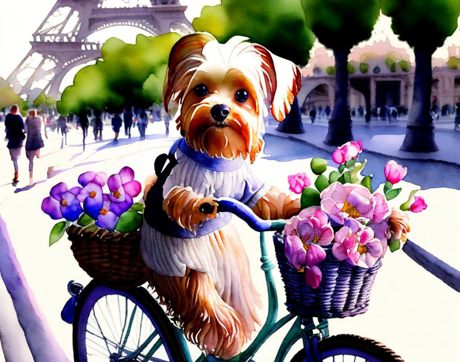 little yorkie traveling on a bicycle 