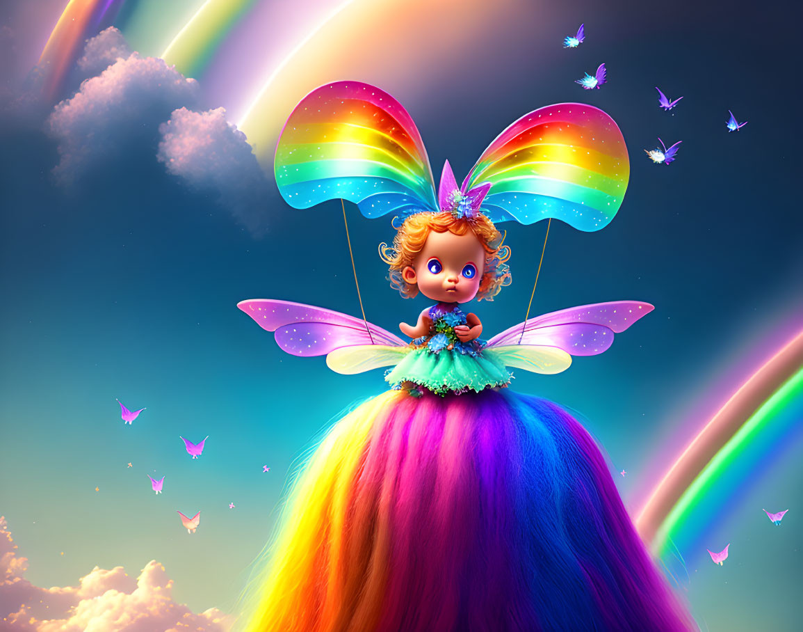 flying fairy above an enchanted rainbow
