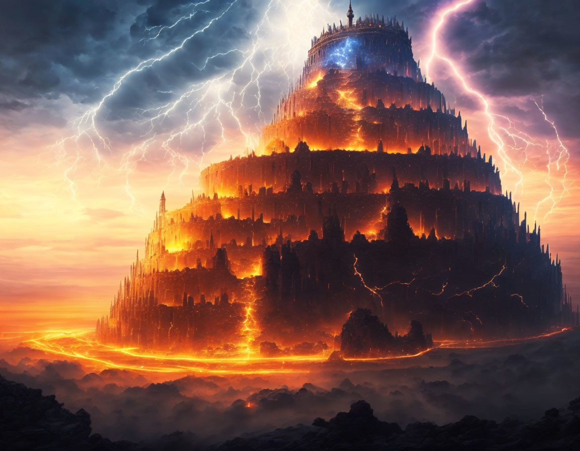 Tower of Babel in lightning 