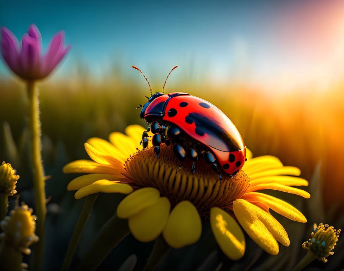 Ladybug on a yellow flower 