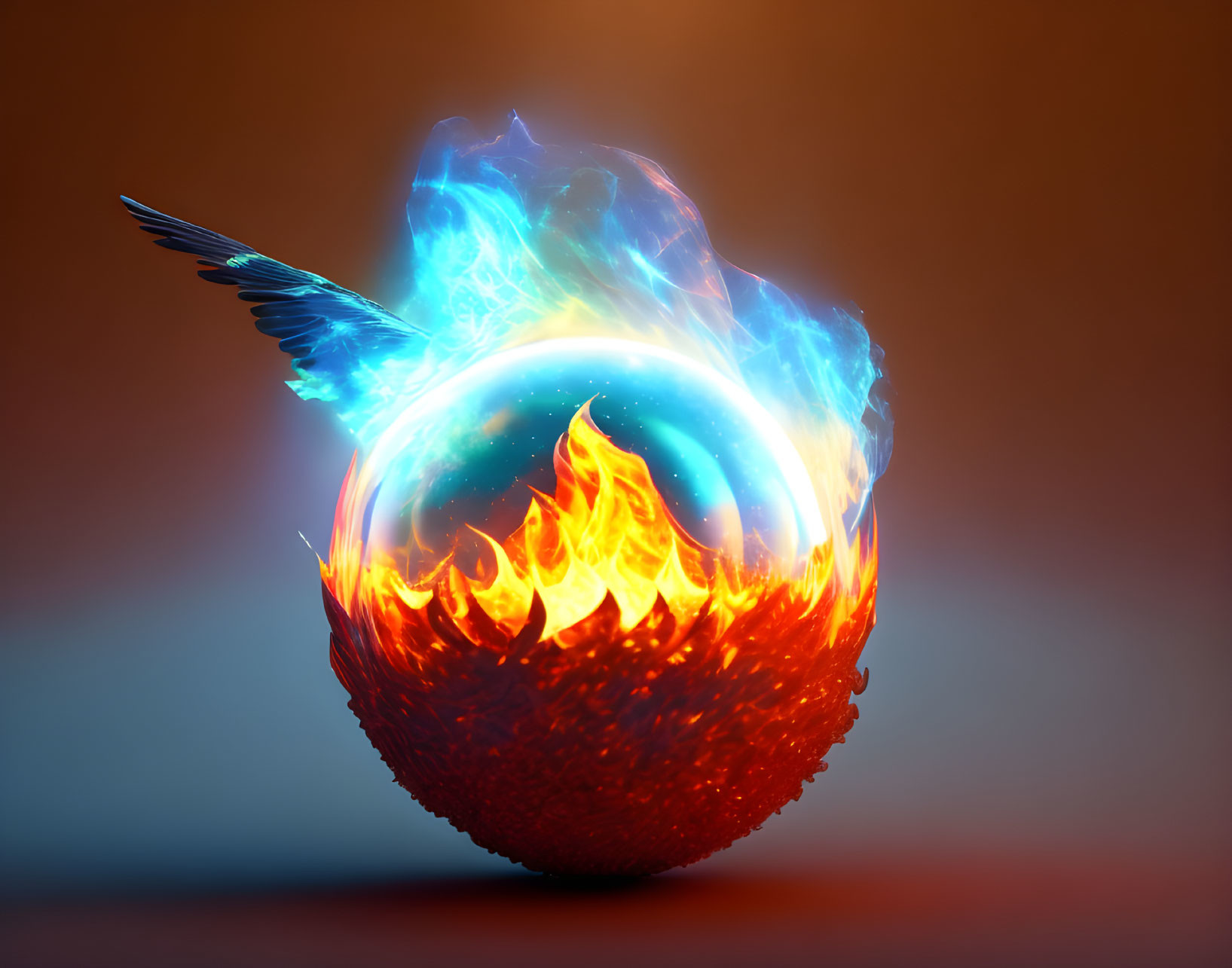 A crow in a ball of fire 