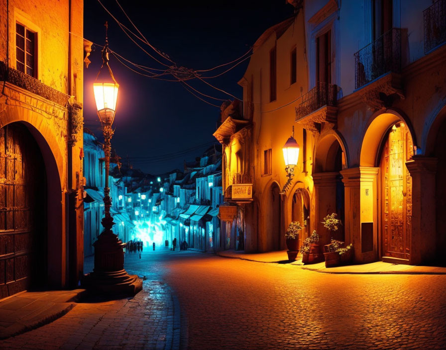 Osvětlená ulice v historickém městě
