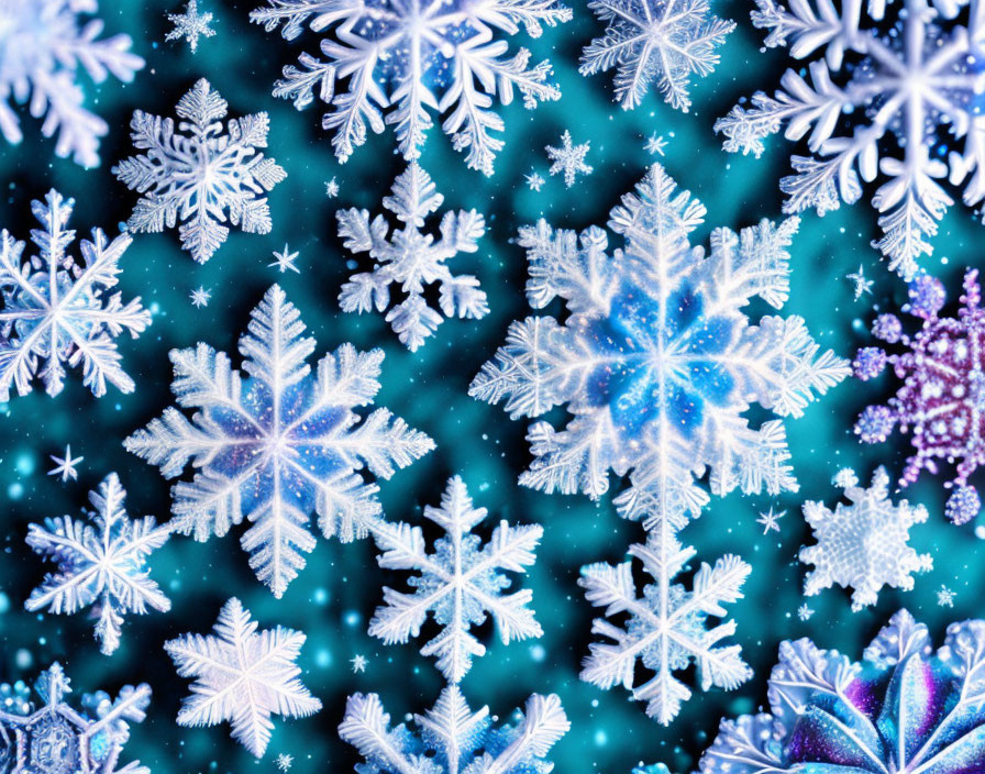 Intricate Snowflakes on Deep Blue Background