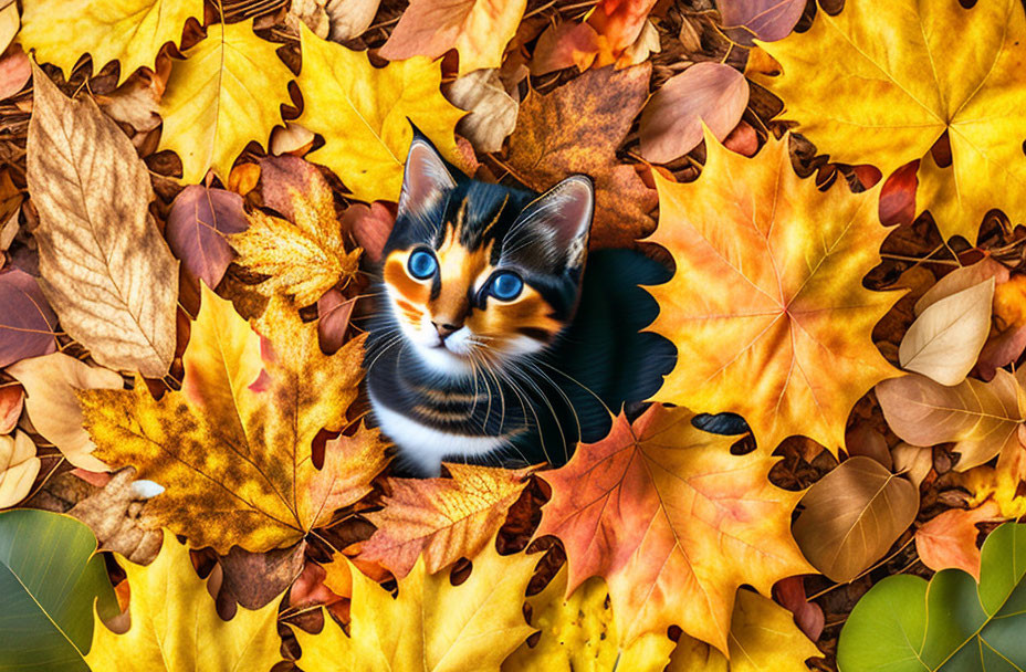 A Kitten in colourful  Autumn time.