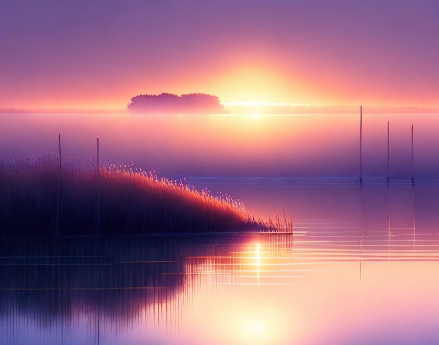 A misty morning near a lake