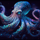 Colorful Octopus Illustration with Cosmic Space Background